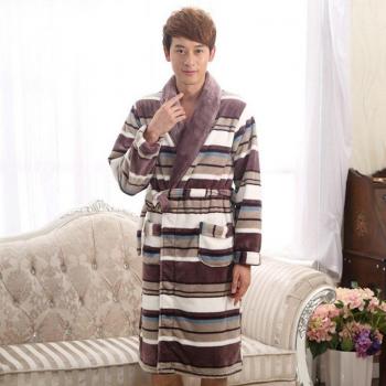 Men's Thick Coral Fleece Winter Robe Solid Color Flannel Bathrobe