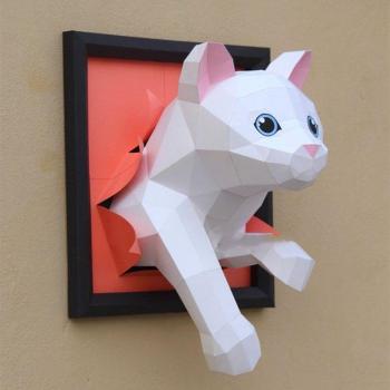Low Poly Cat Origami Paper Model – 3‑D Hanging Decoration for Kids’ Room