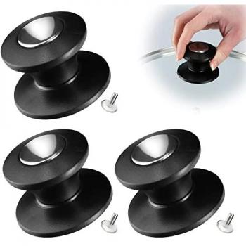 Edelstahl‑Topfdeckelgriff Set – Schwarz + Silber – 3 Stück – Kadax