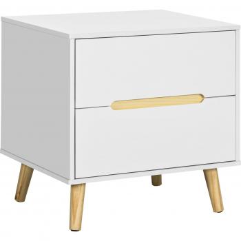 HOMCOM White Nightstand – 2‑facher Schubladenschrank mit Sofatyp‑Stil (Wohnzimmer/ Schlafzimmer)