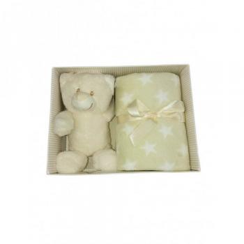 Set 2pz copertina pois con peluche bimbo bimba neonato T&R panna tortora