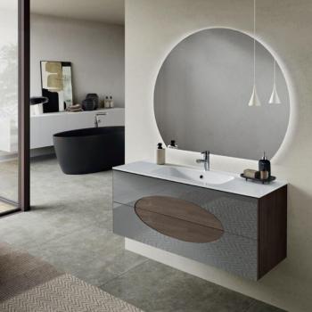 Base 120 Lia Noce Mobile Bagno Sospeso Bluelife con Inserti Vetro Specchio Fume’ Lavabo