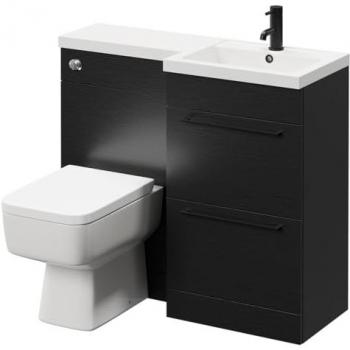 Napoli Vanity Unit Toilet Suite with Right Hand L Shaped Basin in Nero Oak