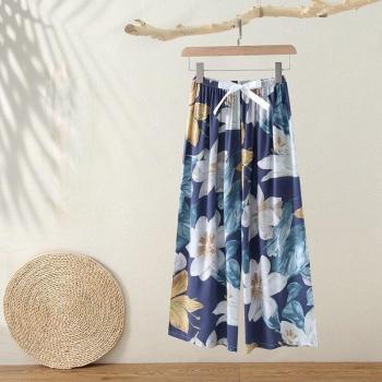 Pantalons de nuit confortables pour femmes, longueur cheville, motif floral, taille élastique