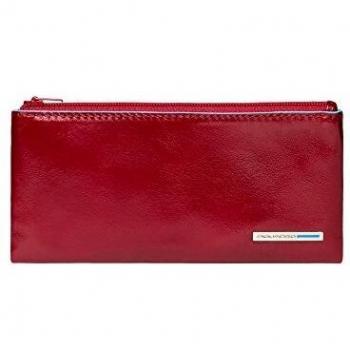 Piquadro Red Leather Zipper Closure Keychain Wallet