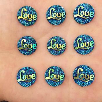 Kit DIY 40 piezas 12 mm Resina AB “Love” con Forma Redonda y Flatback