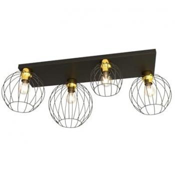 Plafoniera Minimal Industriale 4 Luci Nera e Oro H: 28cm