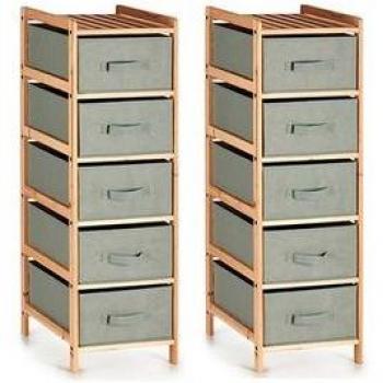 Set di 2 Cassettiere Grigie in Legno e Tessuto 34 x 103 x 36 cm