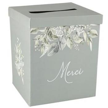 Urne en carton vert de gris 21x25cm motif botanique
