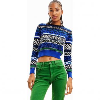 Desigual Elegant Round Neck Sweater Contrast Details Multicolor Female Size S