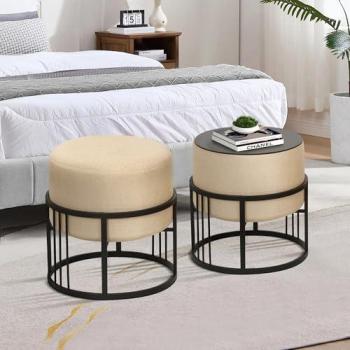 Set 2 Pouf Rigidi Circolari Beige