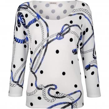 Alba Moda Damenfeinstrick Pullover – 3/4‑Arme, weiß, Viskose, exklusive Grafik