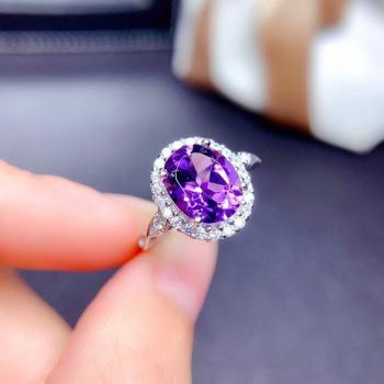 Anillo de joyería fina para mujer, amatista misteriosa, 8 corazones y 8 flechas, plata 925
