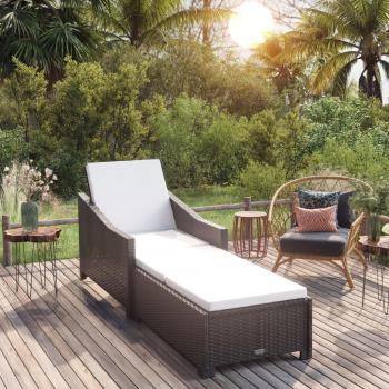 Patio lounge osier noir, chaise longue d'extérieur avec coussin crème