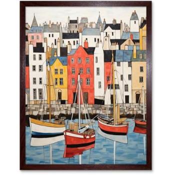Vibrant Coastal Townscape Poster 12×16