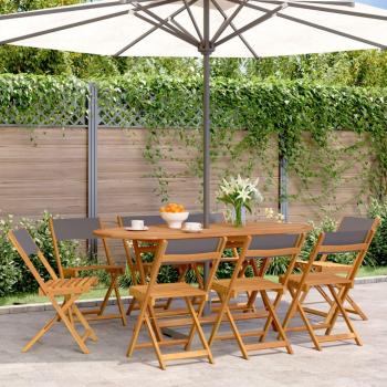 VidaXL 8 Folding Garden Chairs Anthracite Fabric and Solid Wood