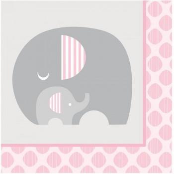 Serviettes Éléphant Chic pour Fête de Bébé (16 unités) Gris/Rose
