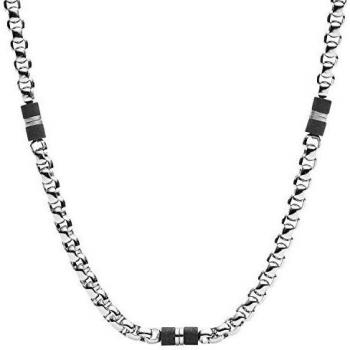 Fossil Collar de acero y mármol negro para hombre