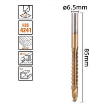 Broca Helicoidal 6,5 mm x 85 mm Kaela‑B – Titanio HSS 4241 para Metal y Madera
