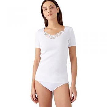 T‑shirt fin côtes guipure Damart Blanc