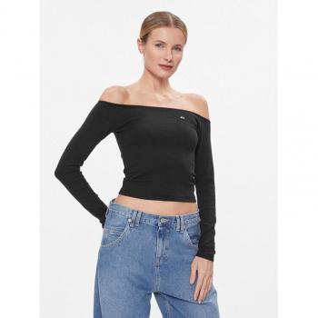 Tommy Jeans Tjw Off-Shoulder Bluse in Schwarz – Damen, Slim Fit, Ls