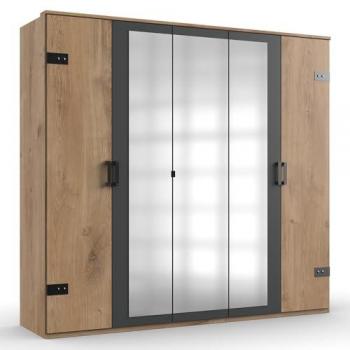 Kleiderschrank Eiche mit Spiegeltüren SUNDERLAND-43 Industrial Style