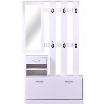 Meuble d'entrée Design Blanc avec Porte-Manteau et Miroir
