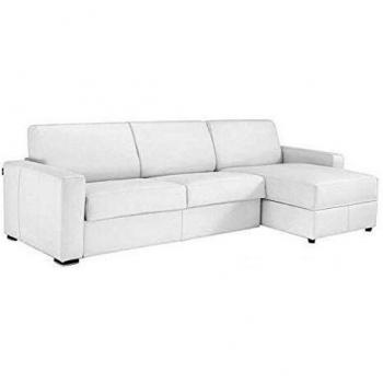 Inside75 – Canapé d'angle Dreamer Convertible Express 160 cm Cuir Vachette Blanc Cassé Matelas 16 cm