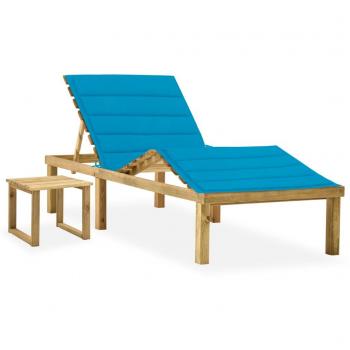 VidaXL Tumbona de jardín con mesa y cojín de madera de pino impregnada
