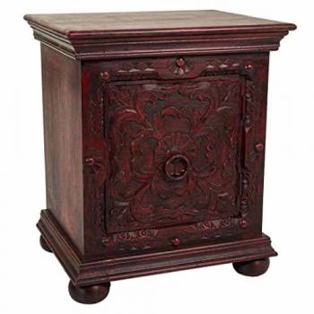 WANDERLUST DECO Mesita de madera tallada roja 50x40x59