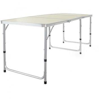 Table de camping pliante, 1800 x 600 x 700 mm, table portable blanche en MDF/alu, réglable en hauteur 55/62/70 cm, extérieur, bbq, fêtes, barbecue