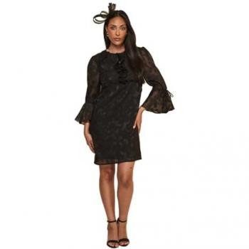 Wallis Petite Floral Jacquard Ruffle Shift Dress – Black, Size 10