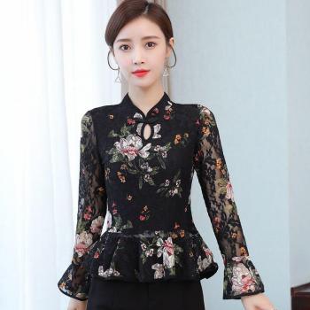 Chinesische Blume Bluse für große Größen