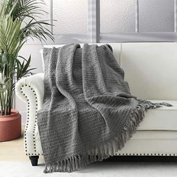 Boho Chic Grey Knitted Sofa Throw