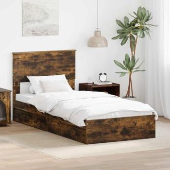 Engineered Wood Smoked Oak Storage Bed 90x190cm – vidaXL