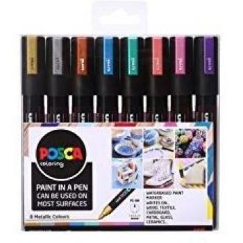 Posca PC-5M Metallic Paint Marker Pen Set, Assorted Colours (Pack of 8)