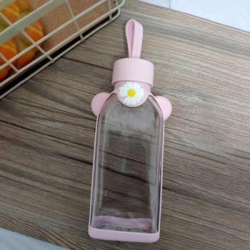 Cute Pink Glass Water Bottle with Lid