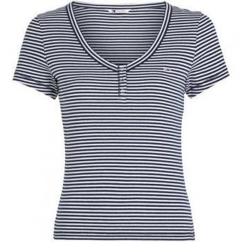 Tommy Jeans T‑Shirt Scollata a V con Righe Blu