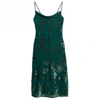Robe Mi-longue Superdry Femme Vert Col Bénitier Dévoré 38