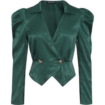 Casual Green Puff Sleeve Blouse for Women