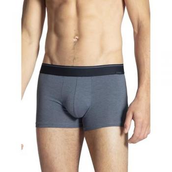 Boxer CALIDA Cotton Stretch, Herren, Gr. M (50), blau (vintage indigo), Single Jersey, Obermaterial: 93% Baumwolle, 7% Elasthan, unifarben, normal, Unterhosen, mit feinen Streifen