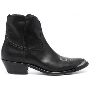 Young Golden Goose stivali donna pelle nera ricamo color sabbia