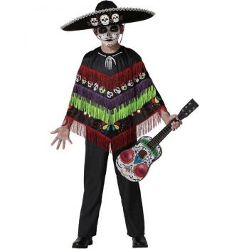 Disfraz de Esqueleto Poncho Negro para Niños 10-12 Años