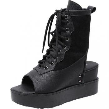Women's Open Toe Roman Wedge Sandals with Zipper