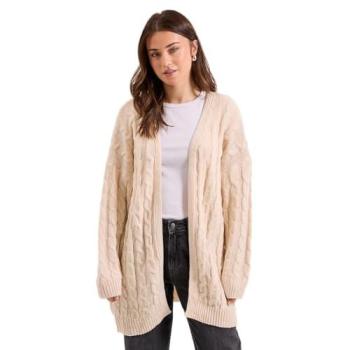 Womens Cream Chunky Cable Cardigan – Long Line – Size L