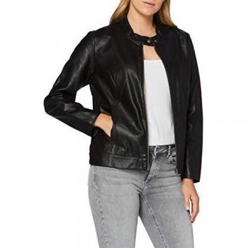 ONLY Curve Black Faux Leather Biker Jacket – Collarless