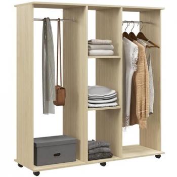 Homcom Armoire Penderie Mobile 6 Casters – Bois Beige, 267 × 22 × 84 cm