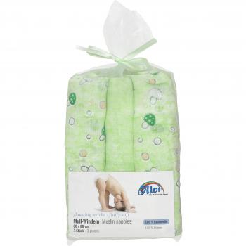 Alvi Roll‑Windeln mit Pilz-Design – Grün, 3 Stück – 80 × 80 cm