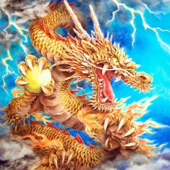 Broderie 30x30 cm Dragon Chinois en Mosaïque de Diamant