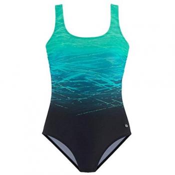 Badeanzug LASCANA mit Batikprint in Schwarz-Grün, Gr. 44F